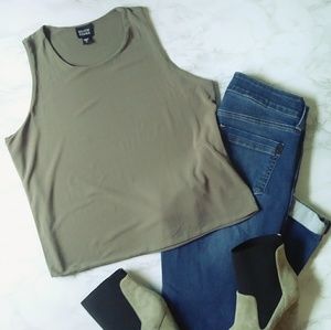 Eileen Fisher Olive Minimalist Silk Camisole Tank
